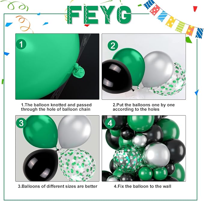 FEYG Green and Black balloon arch kit, 120Pcs Black Green Silver Balloon garland kit Green Silver foil Hunter green balloons for Boy Men Birthday Party 2024 graduation Spring Decorations