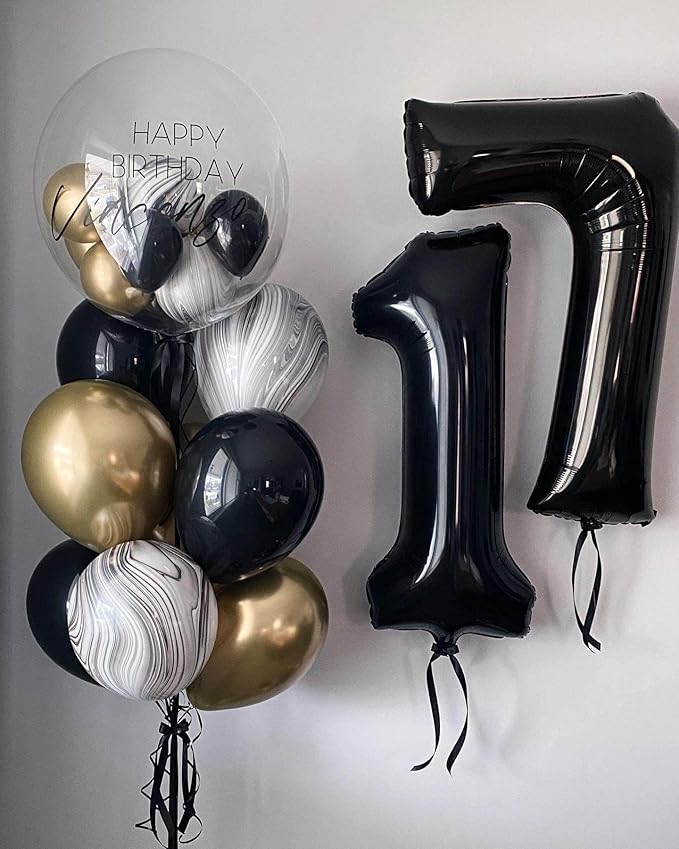 40 Inch Black 17 Number Balloons Giant 17 Balloons Black Birthday Balloons 17th Birthday Anniversary Events Party Decorations Supplies