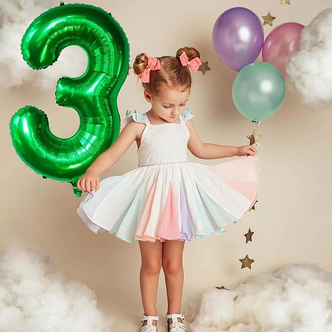 Green Number Balloons, 40 Inch Dark Green Balloon 3.3 Helium Balloon 3rd Birthday for 3 Years Birthday Party Wedding Anniversary Decoration Children Girls Boys