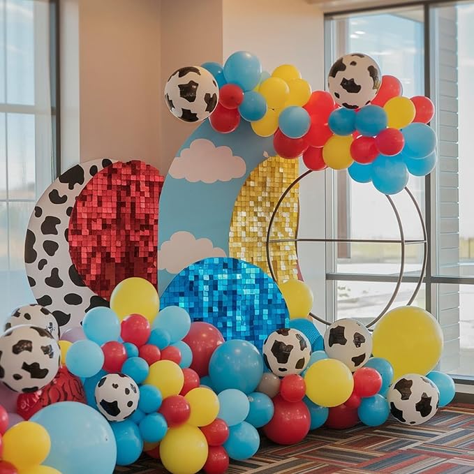 Carnival Party Balloons, 50pcs Toy Balloons, Red Yellow Blue Balloons Cow Print and Sky Blue Cloud Balloons for Carnival Circus Theme Birthday Party Baby Shower Wedding Decorations