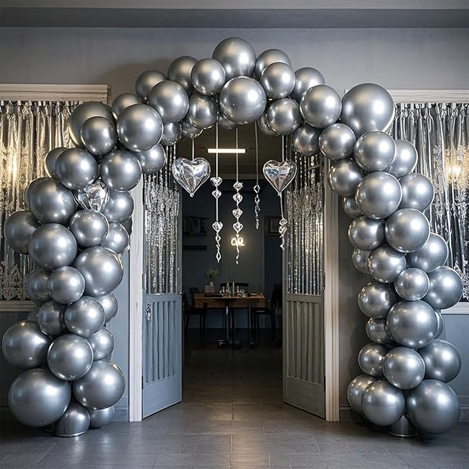Metallic Silver Balloons 145 pcs Silver Decor Different Sizes of 18 12 10 5 Inch Chrome Balloons for Balloon Garland Arch as Wedding Graduation Anniversary Party Decorations