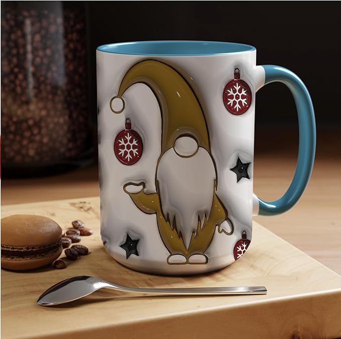 Less People More Gnomes Funny Christmas Inflated 3D Wrap Mugs, Two-Tone Accent Ceramic Coffee Drinking Cups, 11oz 15oz