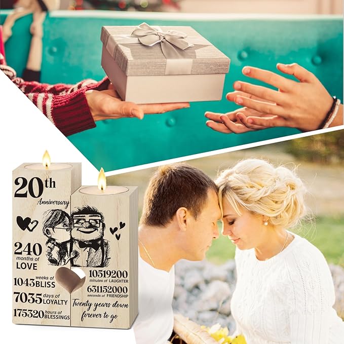 20th Anniversary Wedding Gifts for Wife,Husband, Couples Gift Candlestick, Twenty Years Wedding Anniversary Present Gifts for Her, Him, Parents, Mum and Dad