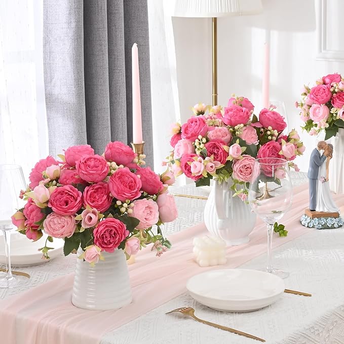 MARTINE MALL 12 Packs Peonies Artificial Flowers, Mixed Pink Artificial Peonies, Silk Peonies Flowers Fake Peonies Artificial Flowers Peonies Bouquet for Centerpiece Table Wedding Party Home Decor
