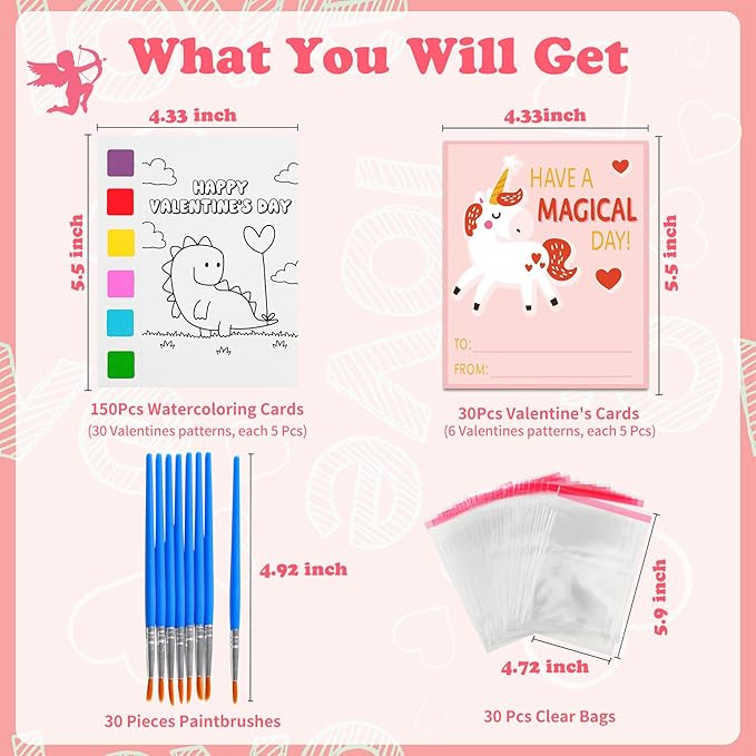 Rotu Valentines Day Gifts for Kids 30 Pack(240 PCS) Valentines Day Cards for Kids School Watercolor Coloring Books with Holiday Cards, Classroom Valentine Exchange Gifts Prizes Party Favors Supplies