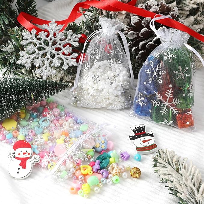 Christmas Organza Gift Bags 4x6 Silver Snowflake Mesh Bag Drawstring 50 Pcs Mesh Gift Bags Drawstring Xmas Favor Bags Jewelry Pouches Bulk Gift Pouch for Birthday Wedding Christmas Party Supplies