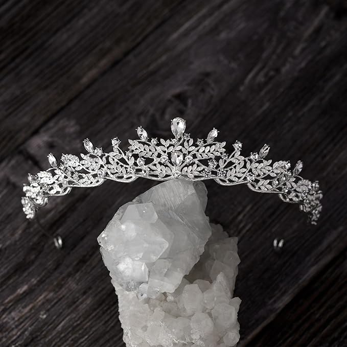 SWEETV Silver Tiara Crown for Women,Princess Tiaras for Girls,Crystal Retro Hair Accessories for Wedding Birthday Prom Pageant Quinceanera