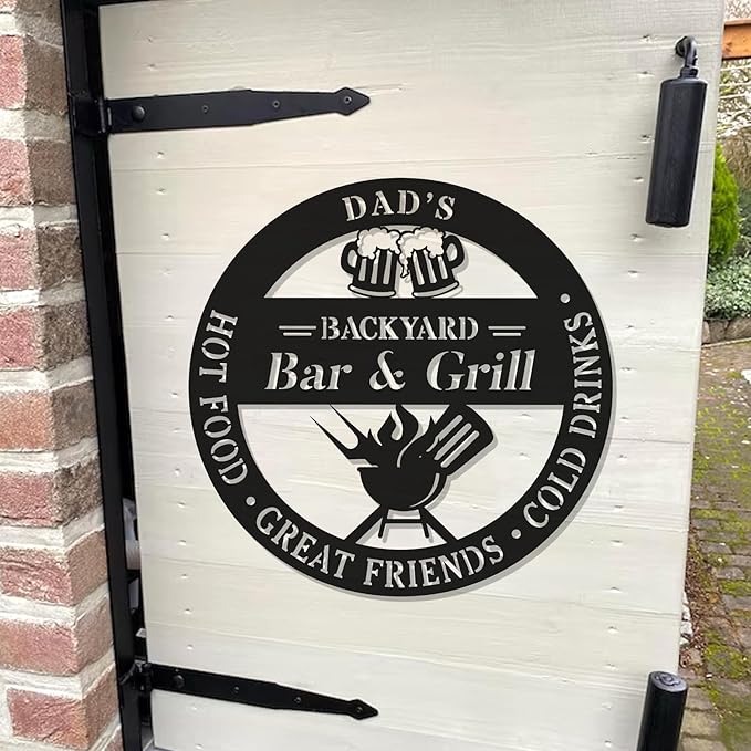 Personalized BBQ Grill Metal Sign - Custom Backyard Bar Decor - Outdoor Kitchen Hanging Accessories - Unique Gift for Dad, Husband, Grandpa, Pop