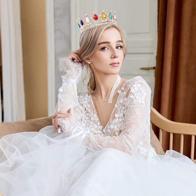 Multicolor Queen Crown for Women Crystal Tiara for Girl Rhinestone Wedding Headband for Bride Hair Accessories for Costume Birthday Party Prom Gifts