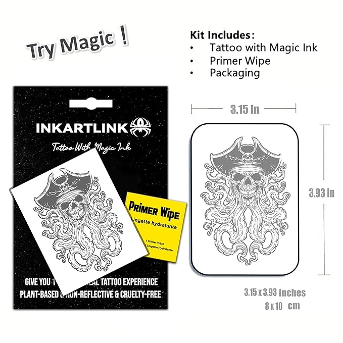 INKARTLINK Semi Permanent Tattoo, Creative Party Tattoo, Exquisite and Realistic Design, Interesting Tattoo Experience, Cruelty-free, Non-reflective, Waterproof (Pirate)