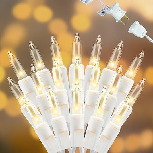 Clear Christmas Lights- 100 Count Mini Incandescent String Lights with White Wire, UL Listed Indoor Connectable White Lights for Wedding, Curtain, Party & Holiday Décor