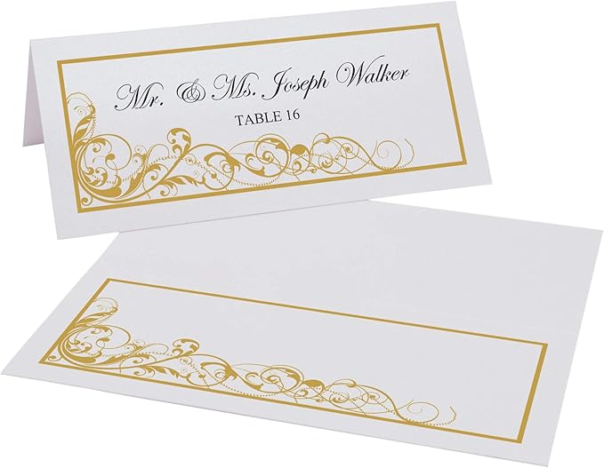 Scribble Vintage Swirl Printable Place Cards, Gold (Choose Color), Set of 60 (10 Sheets), Laser & Inkjet Printers - Wedding, Party, Dinner, and Special Events - Made in the USA