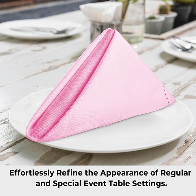 Urban Villa Easter Cloth Napkins Hemstitch Solid Pink 100% Cotton Absorbent Dinner Napkins (Set of 12) 20x20 Inches Soft Durable Washable Reusable Ideal for Everyday Use Wedding Parties Cloth Napkins
