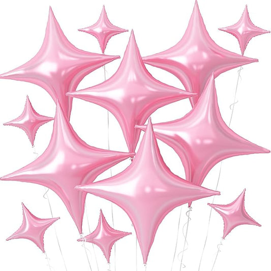Pink Star Balloons,12Pcs Four Angle Star Foil Balloons,26Inch and 10Inch Pink Quadrangle Helium Polyester Film Balloon for Birthday Anniversary Baby Shower Wedding Party Decorations