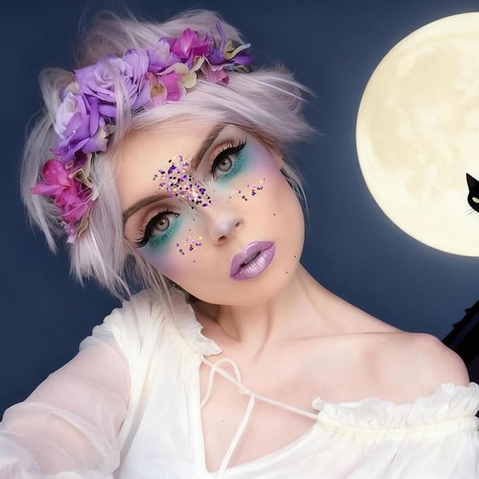 Mysense Halloween Body Glitter Stick, Black Purple and Orange Face Hair Glitter for Kids Women, Festival Rave Pride Accessories, Sparkling Chunky Glitter Makeup, 0.56oz