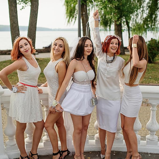 Silver MAID OF HONOR Headband Bachelorette Party Decorations Rhinestone Bridesmaid Headbands for Bridal Shower, Bachelorette Party, Wedding