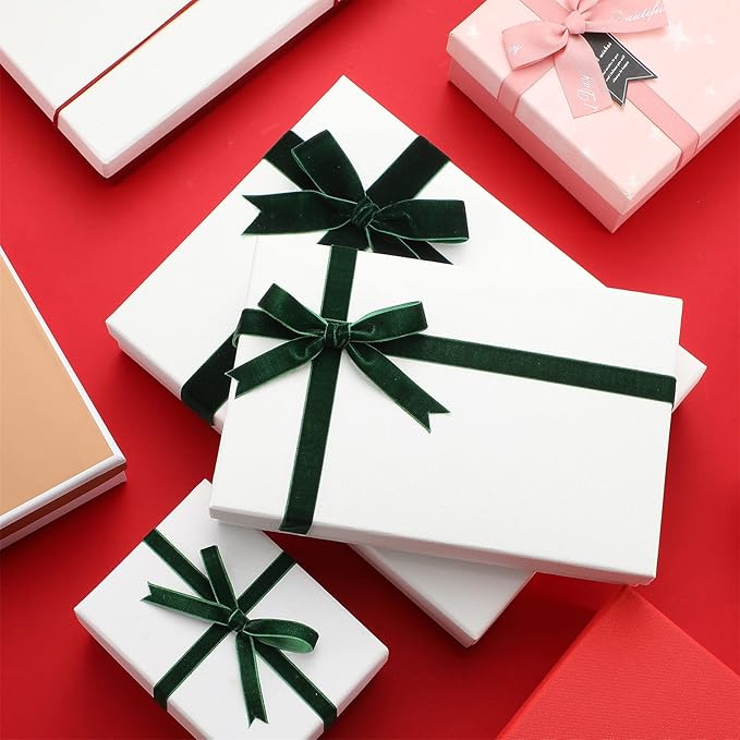 Yilloog 3/8'' 5/8'' 1'' 90 Yards Christmas Velvet Ribbon Vintage Satin Fabric Velvet Ribbon Roll for Christmas Tree Ornaments Decoration Gift Wrapping Bow DIY Crafts (Green)