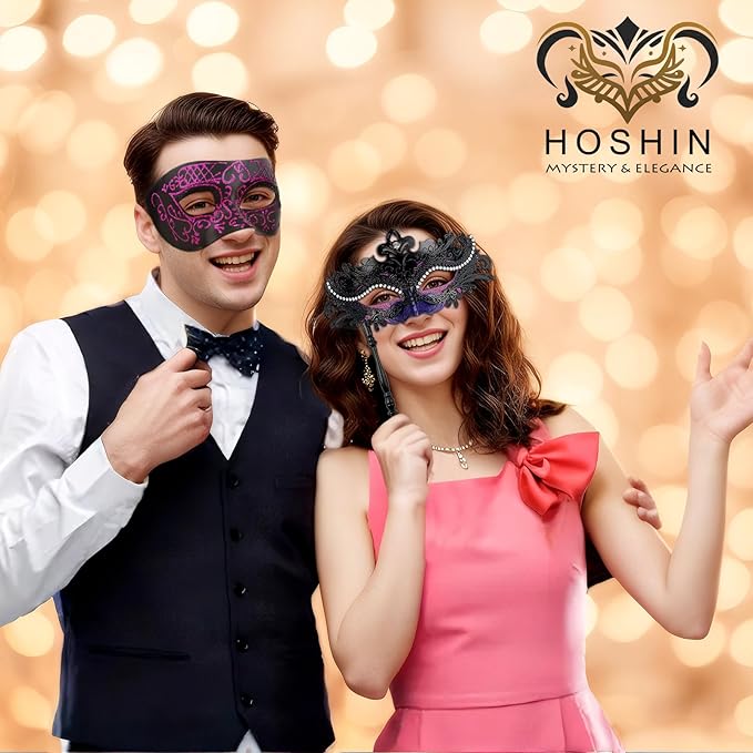 Hoshin Masquerade Mask for Couple, Mardi Gras Deecorations Venetian Masks with Stick for Womens
