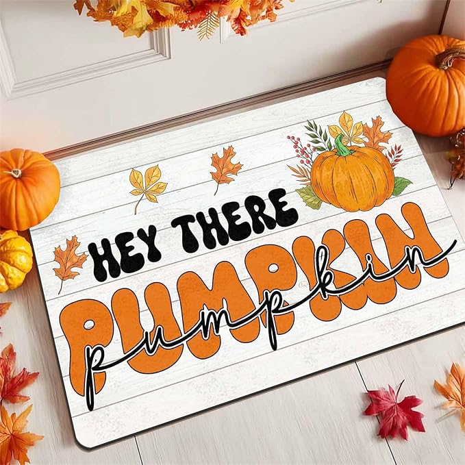 InterestPrint Happy-Thanksgiving Fall Door Mat Fall Pumpkin Welcome Doormat, Seasonal Harvest Thanksgiving Vintage Rustic Low-Profile Floor Switch Mat for Indoor Outdoor