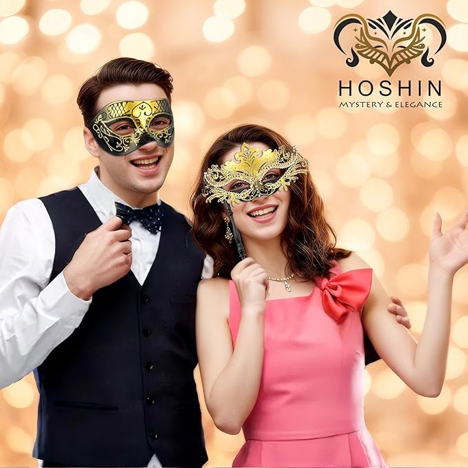 Hoshin Masquerade Mask for Couple, Mardi Gras Deecorations Venetian Masks with Stick for Womens