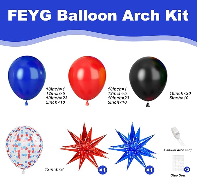 Black Red Blue Balloons Arch Garland Kit, Theme Balloon Arch Kit for man with Balloons for Hero Baby Shower Theme Birthday Party Decorations