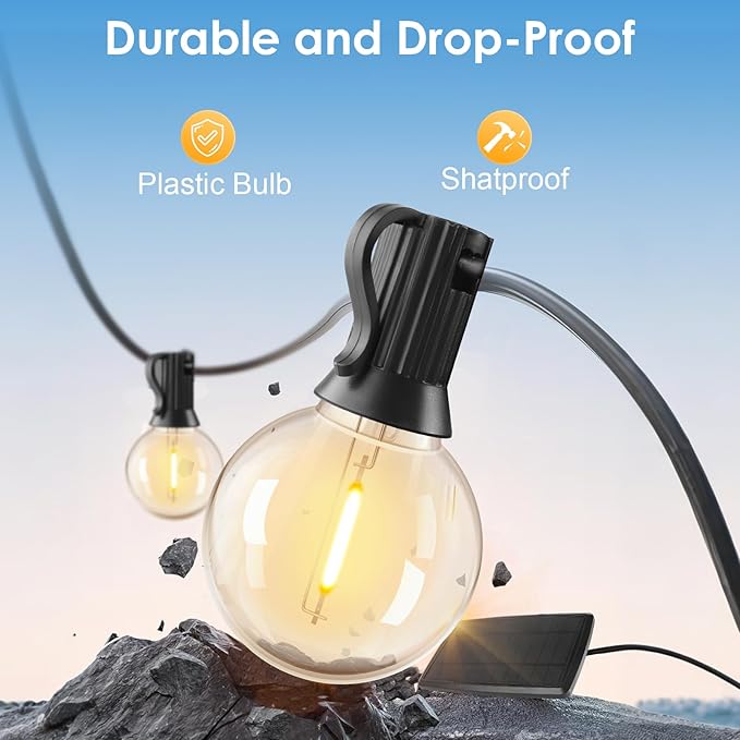 240FT Solar String Lights Outdoor Waterproof with Remote, G40 Solar Powered String Lights with 80+3 LED Shatterproof Bulbs, Dimmable Solar Patio Hanging Lights for Outside Backyard Party