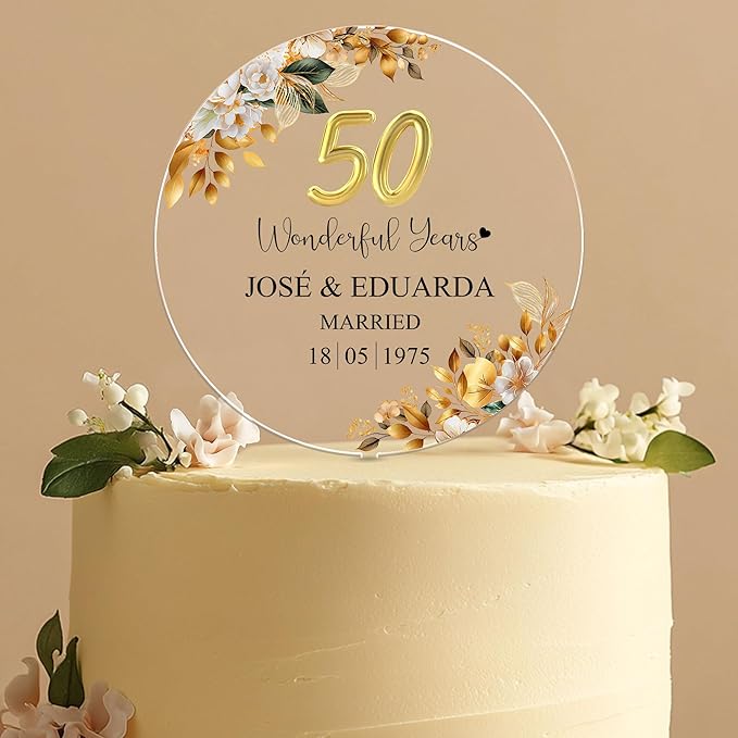 Personalized 50th Wedding Anniversary Acrylic Cake Topper, 50 th Anniversary Decorations, 50th Wedding Cake Topper, 50 Wedding Anniversary Decor