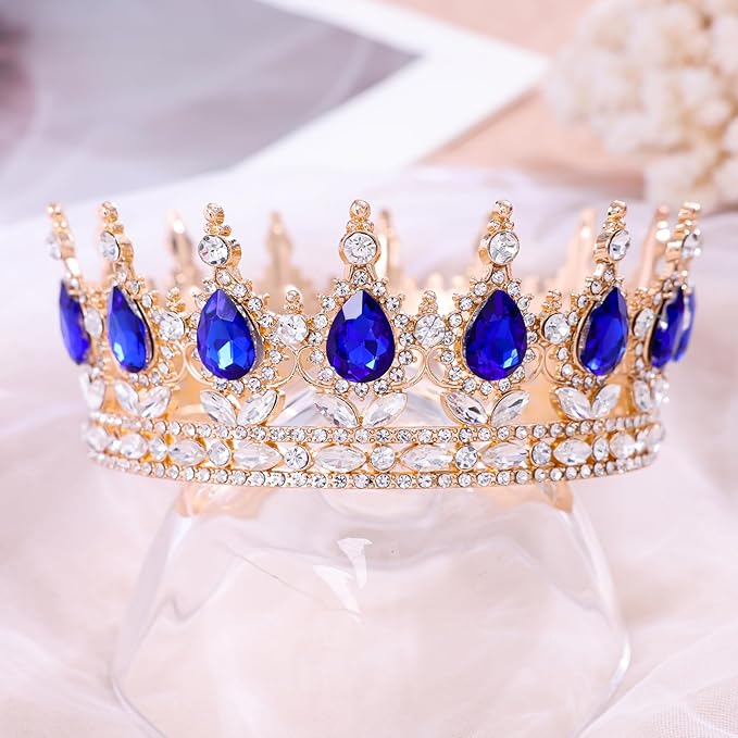 Blue Queen Crown for Women Crystal Tiara for Girl Rhinestone Wedding Headband for Bride Hair Accessories for Costume Birthday Party Prom Gifts