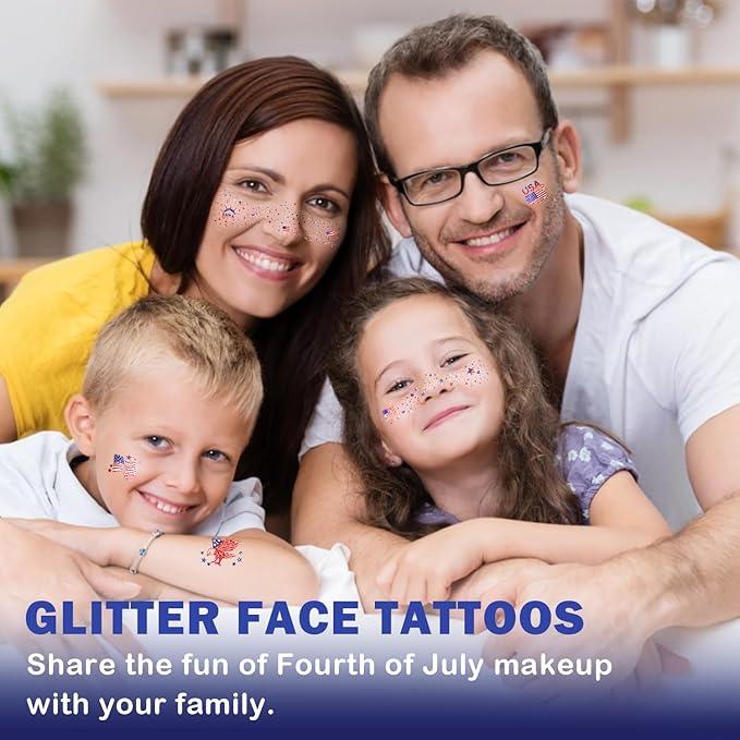20 Pcs Blue Red and White Glitter Freckles Face Tattoos, Independence Day Glitter Freckles, Waterproof Face Temporary Tattoos for Women and Kids, USA Patriotic, Memorial Day Fake Tattoos