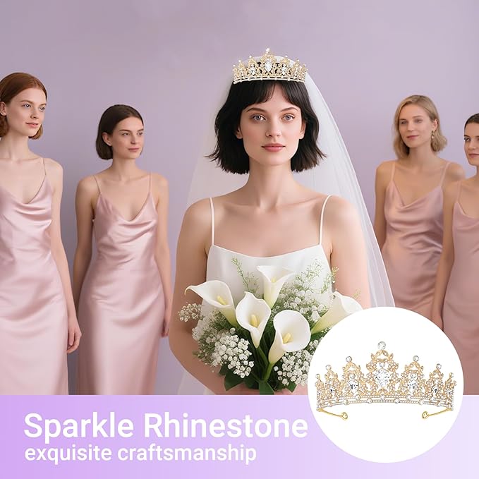 Tiara Crown for Women, Queen Tiara for Birthday Prom Bridal Party Custome Gold