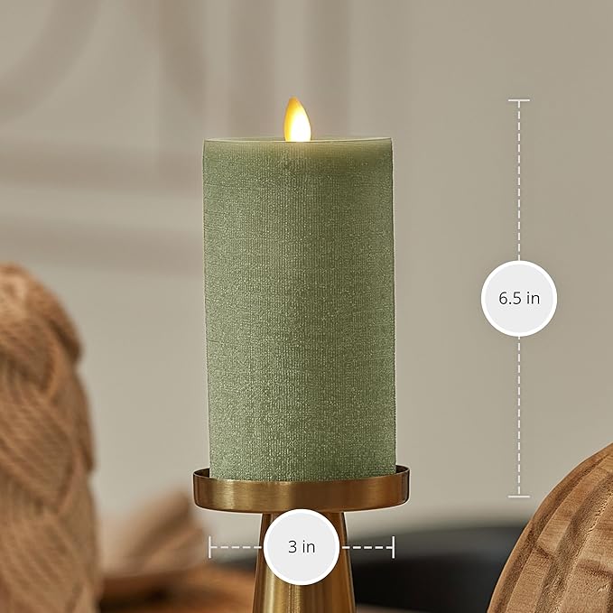 Luminara - Flameless LED Battery Operated Flickering Pillar Candles - Loden Green - Pack of 1-3x6.5 - Realistic Moving Flame Real Wax Indoor/Outdoor