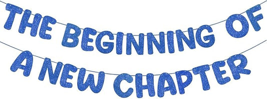 Fulmoon Pre Strung the Beginning of a New Chapter Banner, Glitter Graduation Party Decorations, Happy Retirement Supplies, Going Away Farewell New Home Job Change Party Sign Garland(Navy Blue)