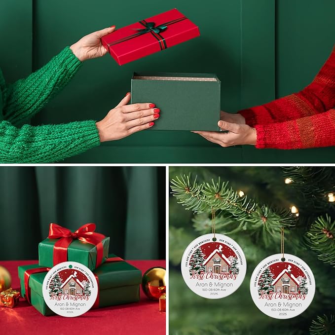 Personalized First Christmas in Our New Home Ornament 2025, Housewarming Gifts New House Photo Christmas Ornaments Christmas Tree Decoration, House Warming Gifts for Couples Owners Men Women
