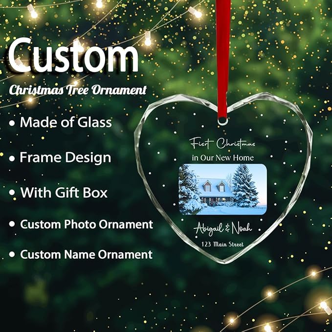 Personalized Crystal Glass Heart Ornaments Custom First Christmas Name Ornament for Christmas Tree Decor Customized 2025 Xmas Tree Hanging Gifts for New Home