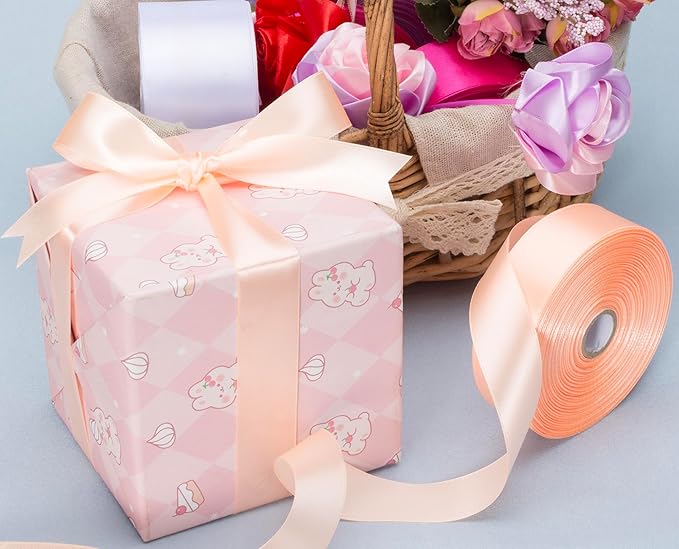 1 Inch Peach Solid Satin Ribbon, 50 Yards Craft Fabric Ribbon for Gift Wrapping Floral Bouquets Wedding Party Decoration