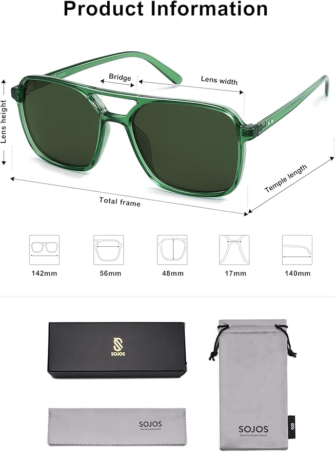 SOJOS Trendy Vintage Aviator Square Sunglasses For Womens Mens Retro 70s UV400 Women Sun Glasses SJ2327