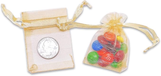 TheDisplayGuys 48-Pack 2" x 2-3/4" Gold Sheer Organza Gift Bags with Drawstring, Jewelry Candy Treat Wedding Party Favors Mesh Pouch