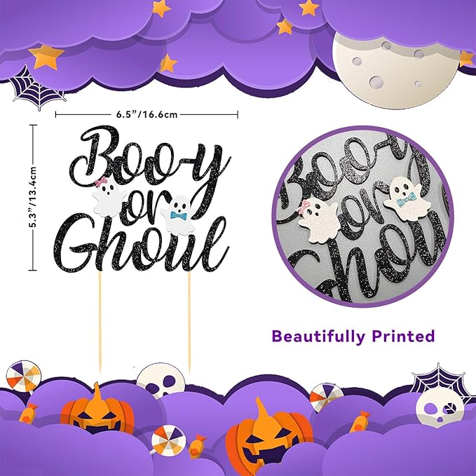 Halloween Boy or Girl Cake Topper for Baby Shower Gender Reveal Party Decorations (Black)