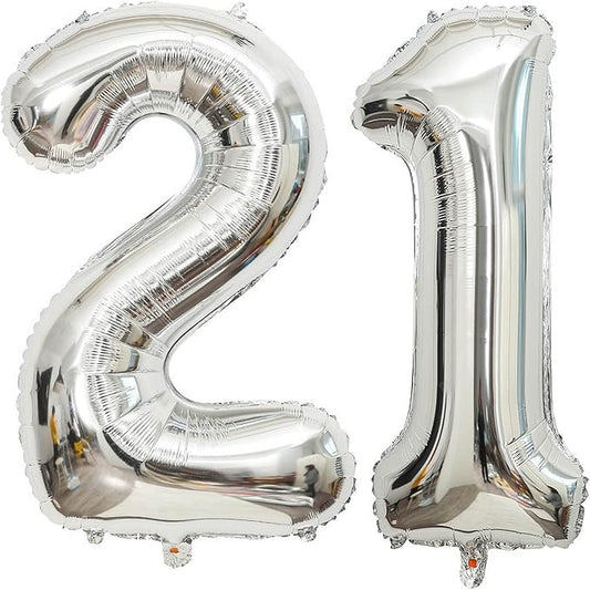 40 Inch Silver 21 Number Balloons Giant Jumbo Huge 12 or 21 Foil Mylar Helium Number Digital Balloons Silver Birthday Mylar Digital Balloons 12th 21st Birthday Anniversary Events Party Decorations