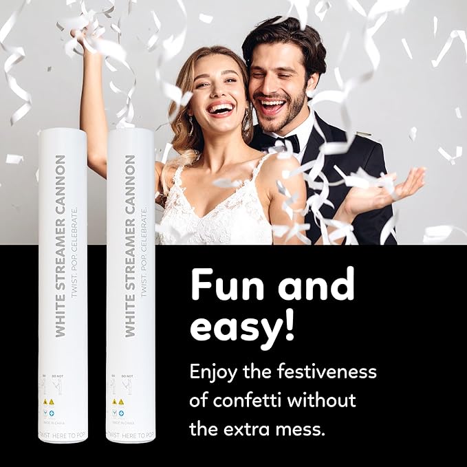 2 Pack Steamer Cannon Confetti Poppers | Biodegradable White Streamers | TUR Party Supplies | Launches Up to 25ft | Giant (12 in) | Party Poppers for Graduation, Birthdays, Weddings, and Memorial Day