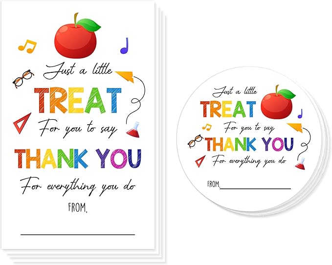 Teacher Appreciation Gift Tags, 40 Pcs Thank You Tags, Colorful Stickers for Presents Wrapping Envelope Seals Lables Boxes Cards Party Favor Decorations A06