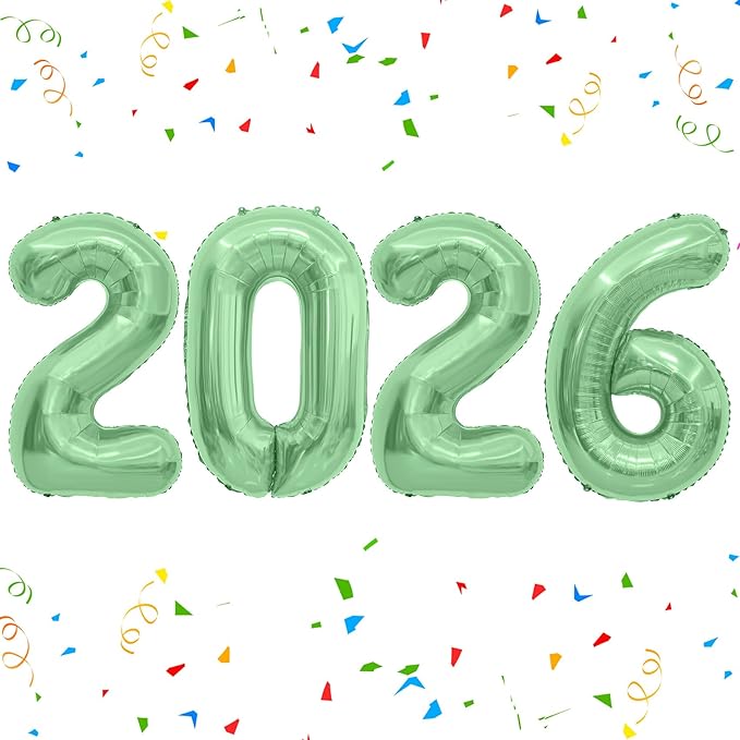 2026 Balloons Number Balloons 2026 Balloon Numbers, 40 Inch Foil Number Balloon for New Year Eve Festival Christmas Birthday Wedding Anniversary New Years Decorations Party Supplies Green