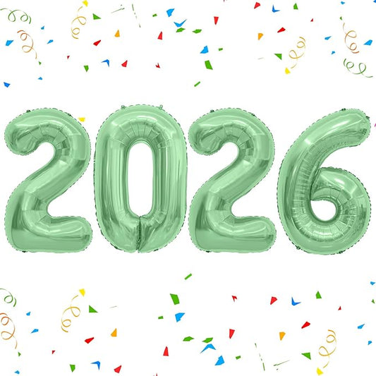 2026 Balloons Number Balloons 2026 Balloon Numbers, 40 Inch Foil Number Balloon for New Year Eve Festival Christmas Birthday Wedding Anniversary New Years Decorations Party Supplies Green