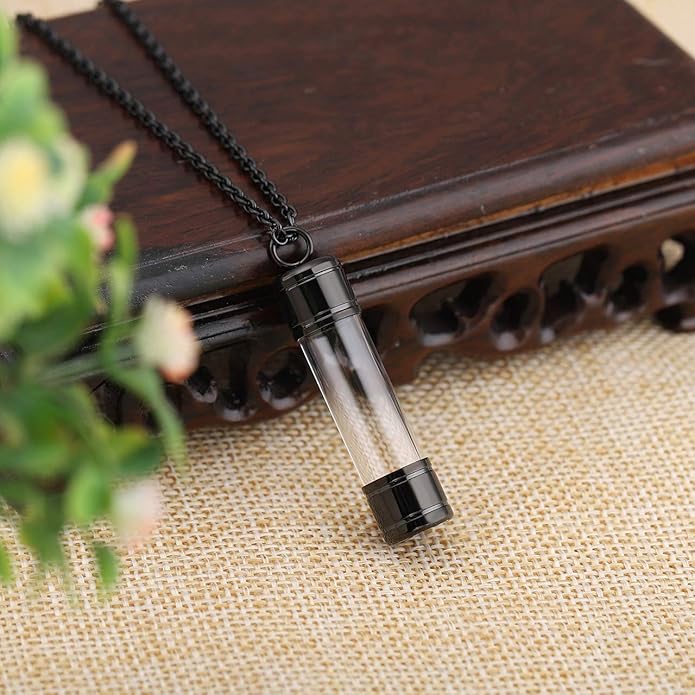 Zysta Engraving Acrylic Clear Tube Cremation Necklace Personalized Ash Urn Cylinder Container Vial Bottle Pendant Necklaces Customized Memorial Keepsake Vial Locket Stainless Steel 24 inches Chain