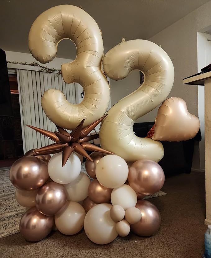 Smlpuame 40 Inch Beige Number 3 Balloons for 3rd Birthday Decorations Boys Girl, Giant Self-Sealing Cream Foil Number 0-10 White Sand Balloon for Women Men Party Anniversary Baby Shower Supplies