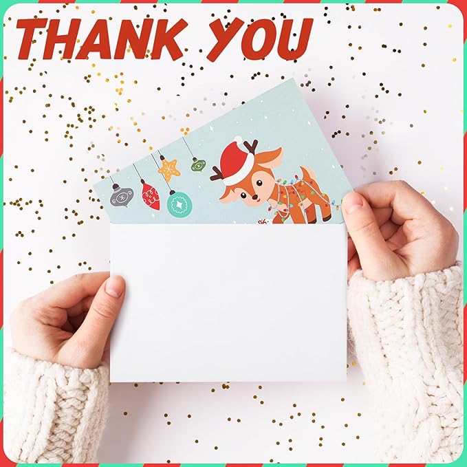 24Set Christmas Thank You Card with Envelopes and Stickers Xmas Greeting Cards Gift Box Santa Christmas Tree Thank You Christmas Cards with Envelope Holiday Thank You Card for Xmas Holiday (Snowman)
