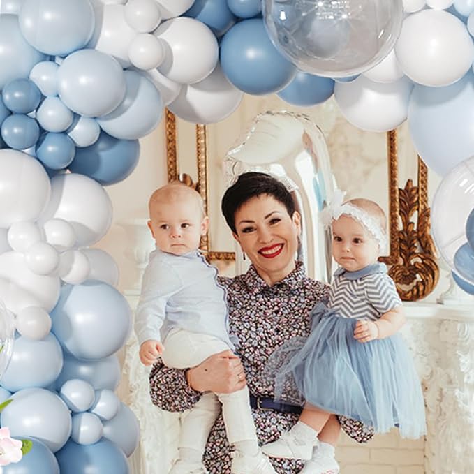 Dusty Blue Balloon Arch Kit 126 Pcs Light Blue and White Balloon Arch Garland Kit Include Macaron Balloons for Wedding Birthday Baby Shower Gender Reveal Bridal Decorations