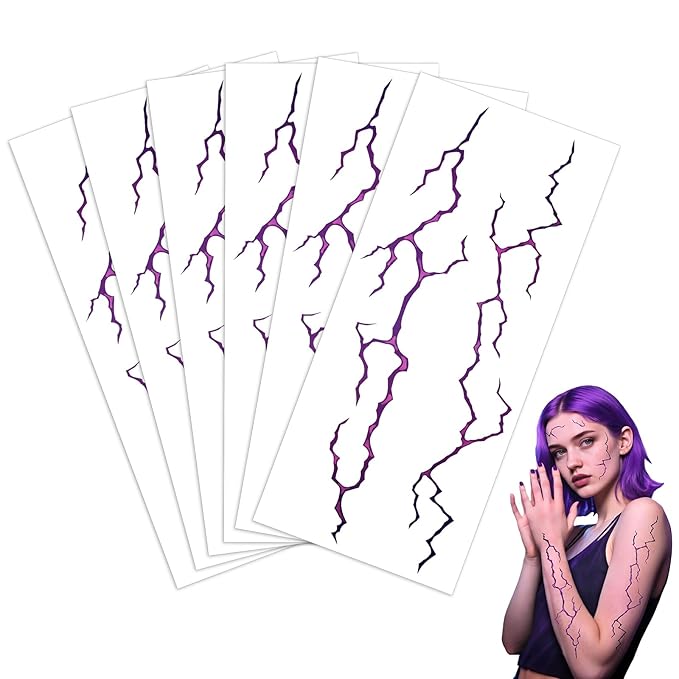 6PCS Hunter Theme Temporary Tattoos,Fake Tattoos,Dance Cosplay Tattoos-Stickers Accessories,Halloween and Party Makeup(Purple)