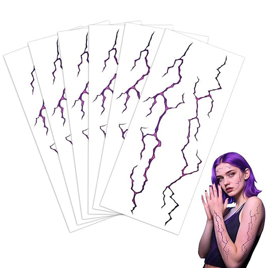 6PCS Hunter Theme Temporary Tattoos,Fake Tattoos,Dance Cosplay Tattoos-Stickers Accessories,Halloween and Party Makeup(Purple)