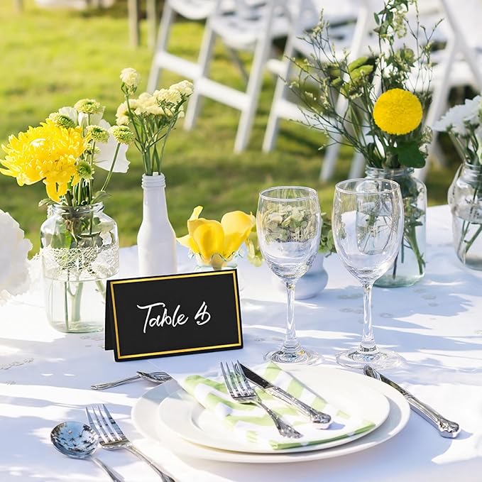 50Pcs Place Cards, Table Name Cards with Gold Foil, Place Card for Table Setting Food Labels for Party Buffet, Wedding Places Card Tent Carded for Dinner Parties,Events, Bridal Shower(Black)